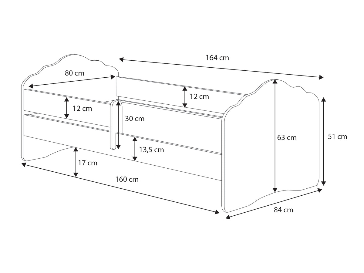 Dětská postel FALA 160 × 80 cm s matrací a ochrannou zábranou – motiv zajíček
