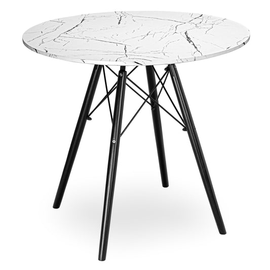 Kulatý stolek PARIS BLACK DTW 80 cm mramor bílý
