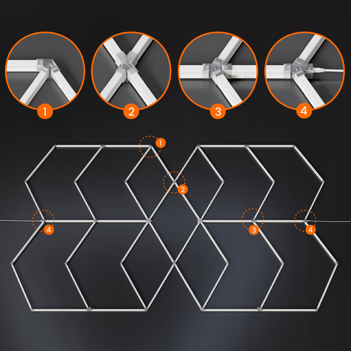 LED HEXAGON osvětlení do garáže 616 W, 482 × 279 cm