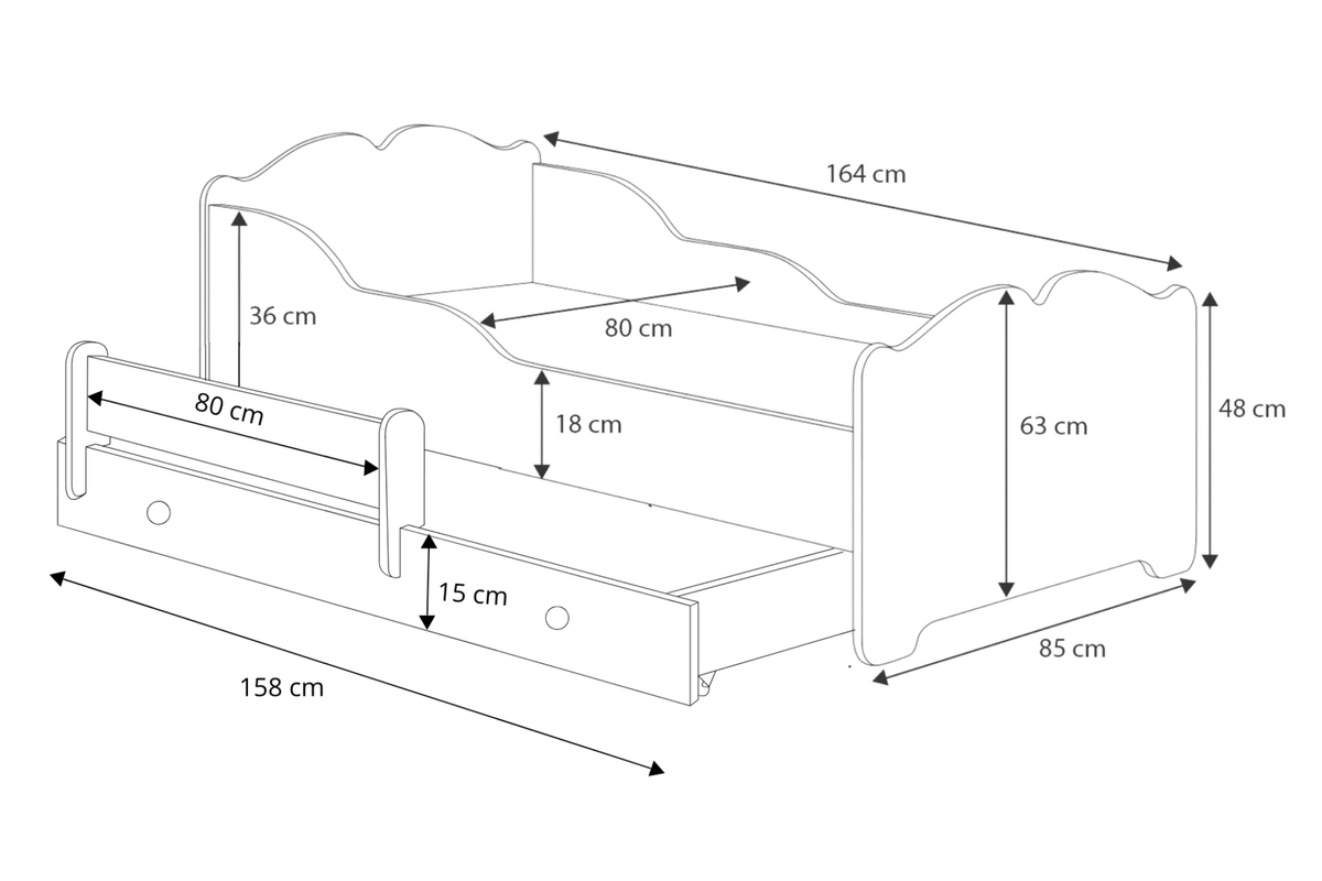 Dětská postel se dvěma lůžky ANNA 160 × 80 cm s úložným šuplíkem – motiv dívka s křídly