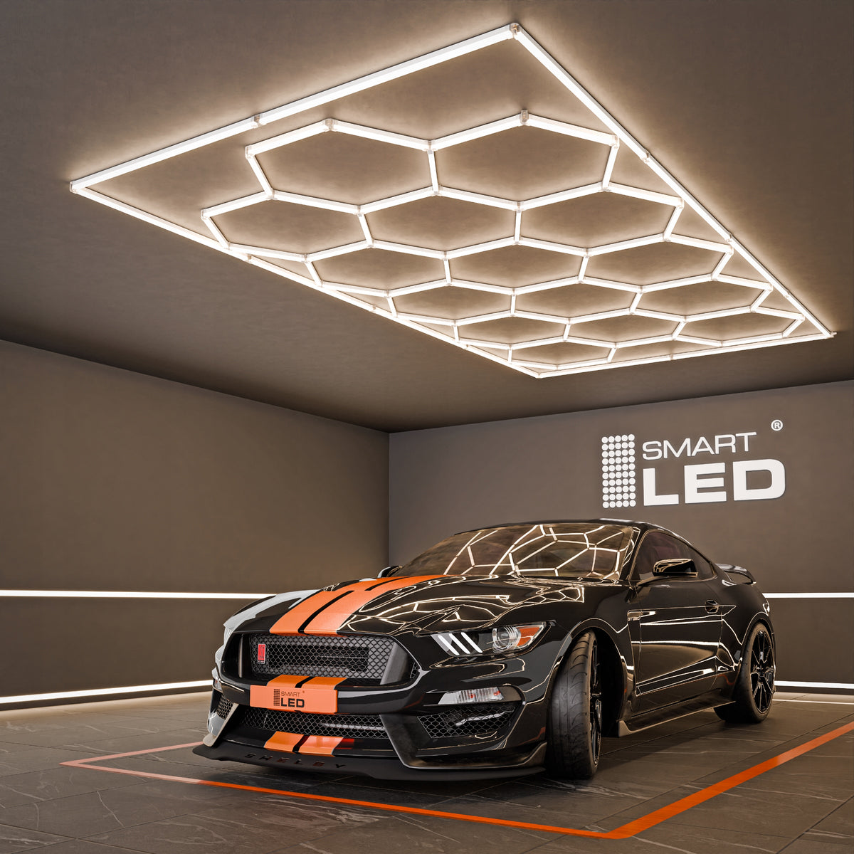 LED HEXAGON osvětlení do garáže 484 × 243 cm