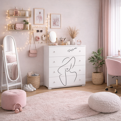 Dětská komoda EMILY – bílá, módní motiv