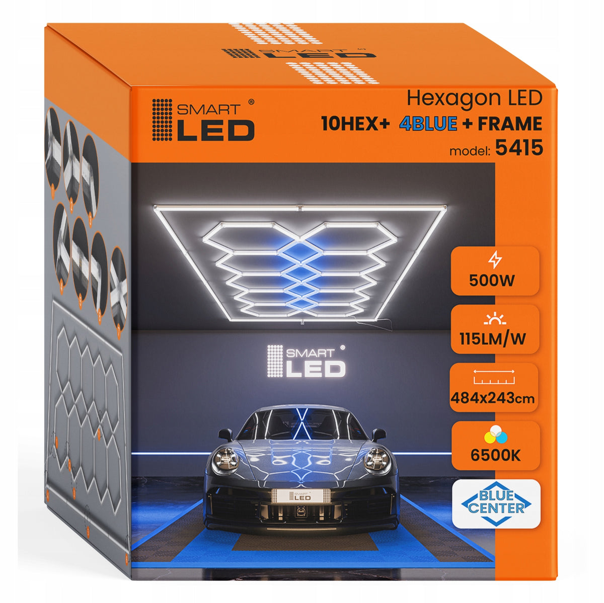 LED HEXAGON osvětlení do garáže 500 W, 484 × 243 cm