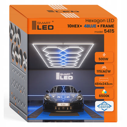 LED HEXAGON osvětlení do garáže 500 W, 484 × 243 cm