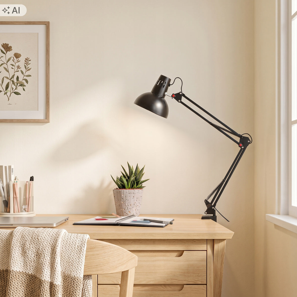 Černá stolní lampa E27, s klipsem
