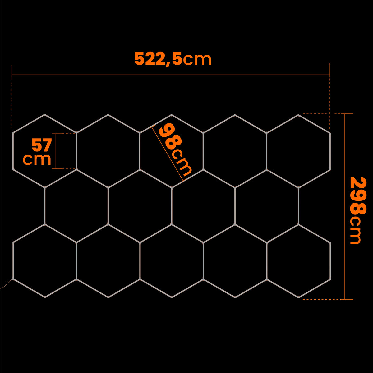 LED HEXAGON osvětlení do garáže 522 × 298 cm