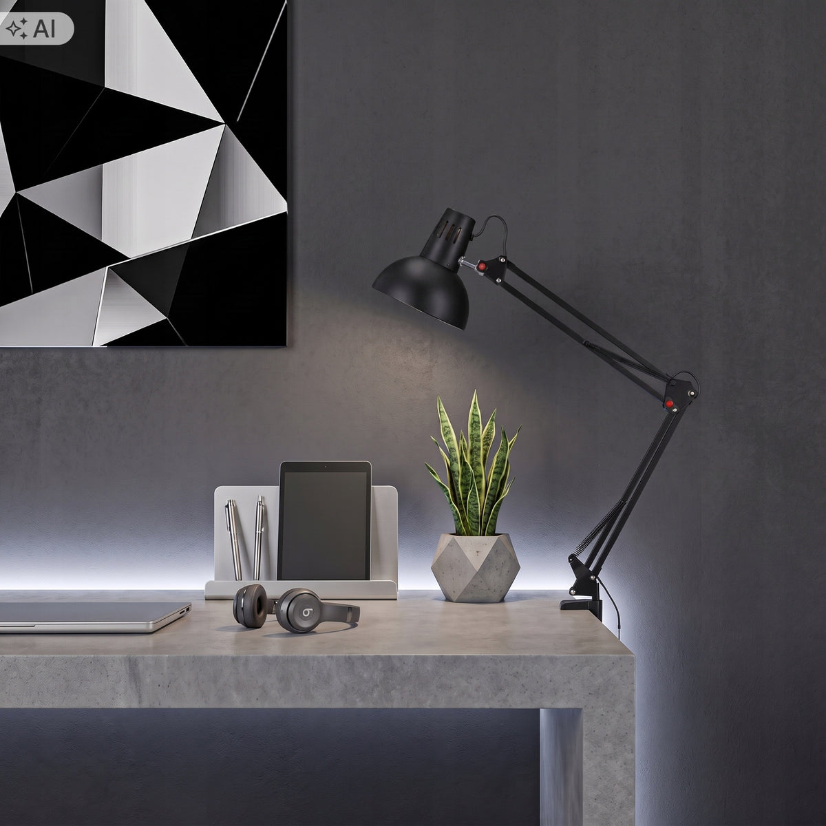 Černá stolní lampa E27, s klipsem