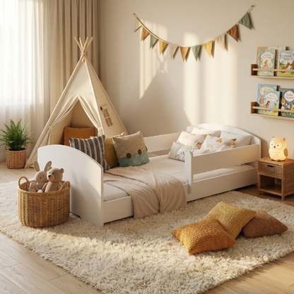 Montessori dětská postel LEO 160 × 80 cm s ochrannou zábranou