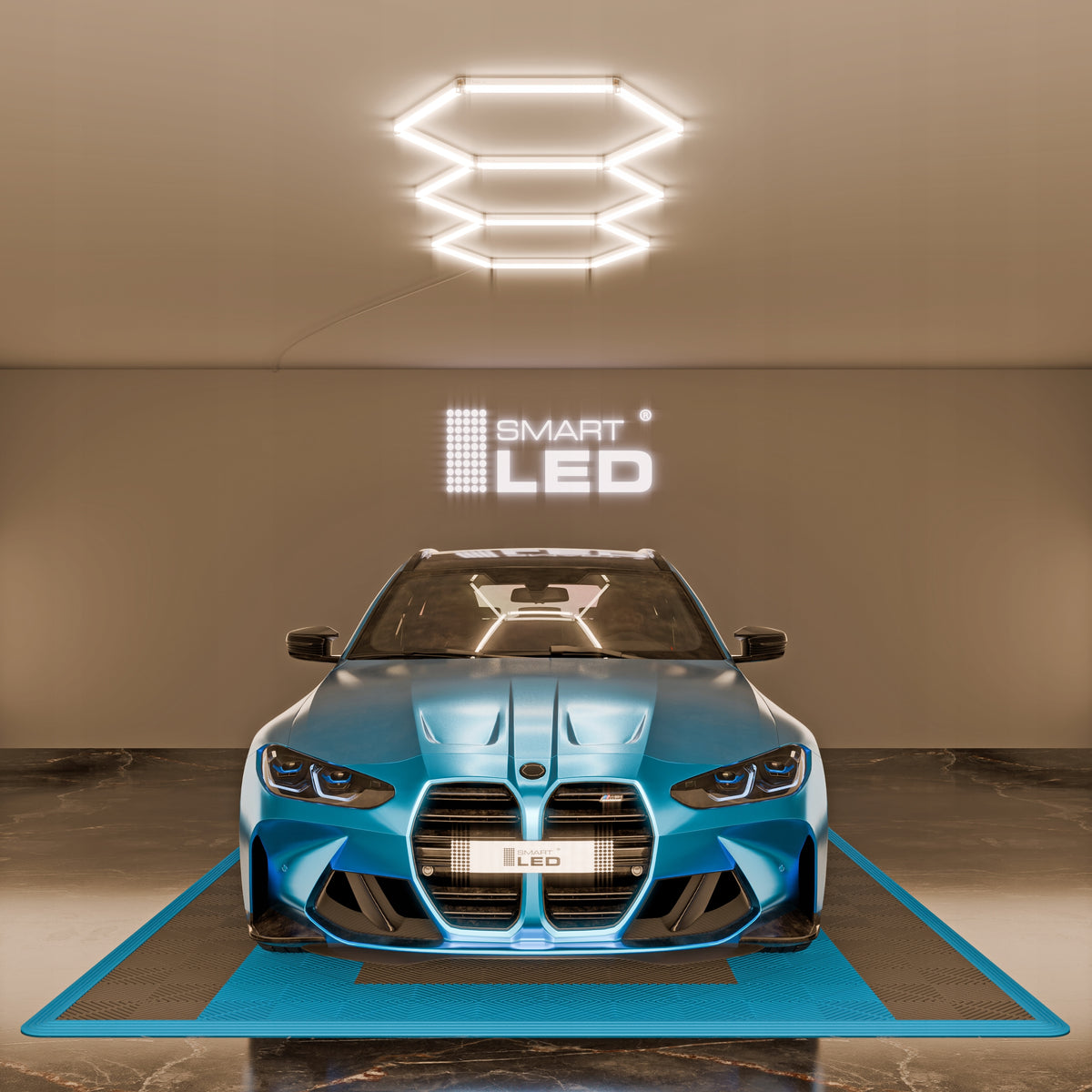 LED HEXAGON osvětlení do garáže 128 W, 248 × 97 cm