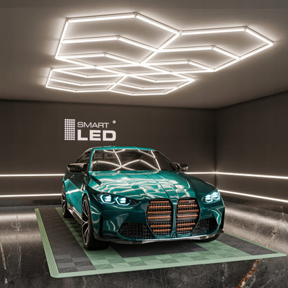 LED HEXAGON osvětlení do garáže 616 W, 482 × 279 cm