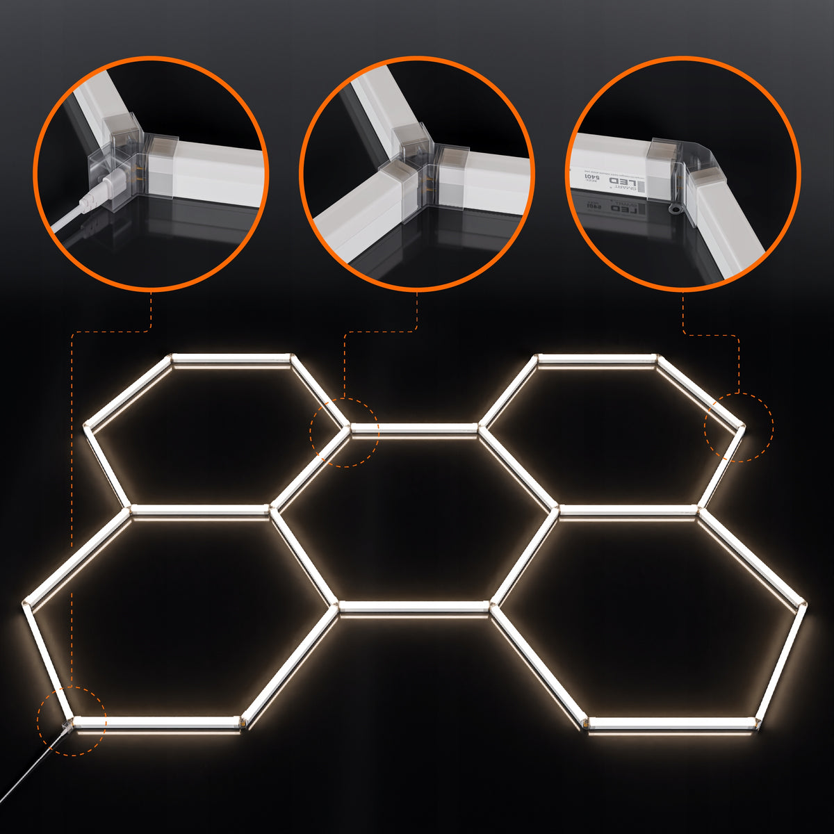 LED HEXAGON osvětlení do garáže 298 × 209 cm