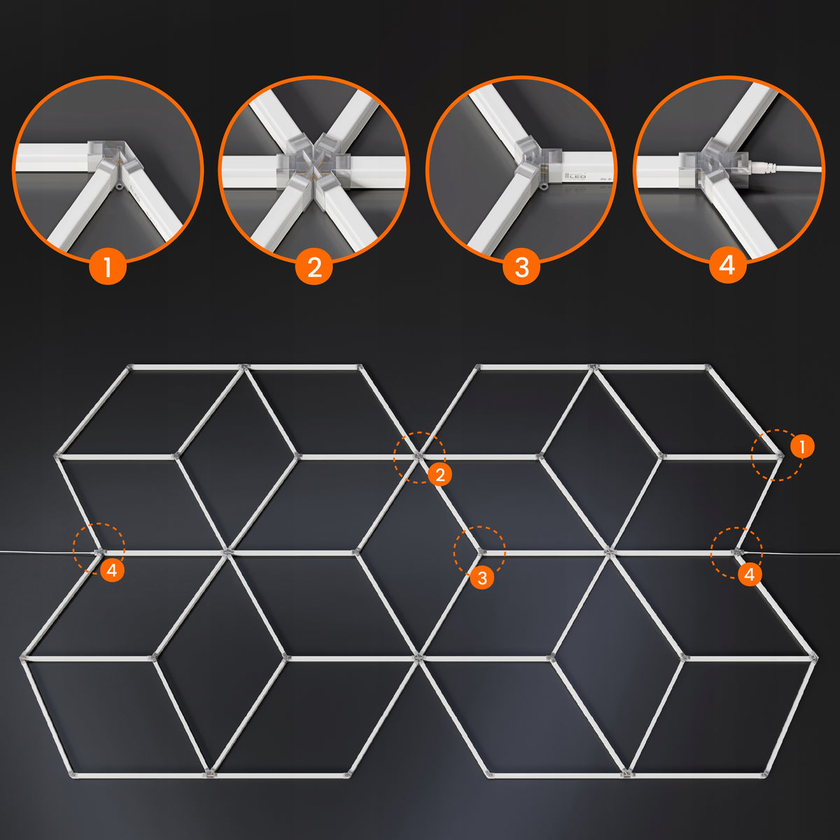 LED HEXAGON osvětlení do garáže 728 W, 482 × 279 cm