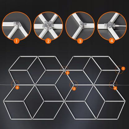 LED HEXAGON osvětlení do garáže 728 W, 482 × 279 cm