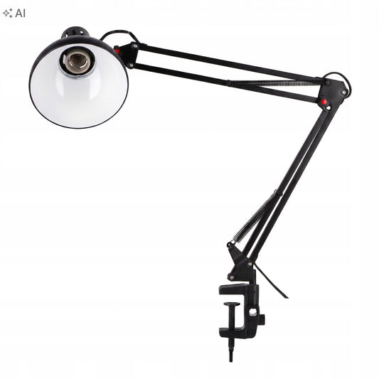 Černá stolní lampa E27, s klipsem
