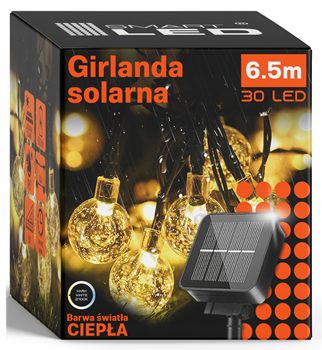 Solární světelný řetěz 6,5 m, 30 LED