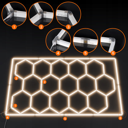 LED HEXAGON osvětlení do garáže 484 × 243 cm