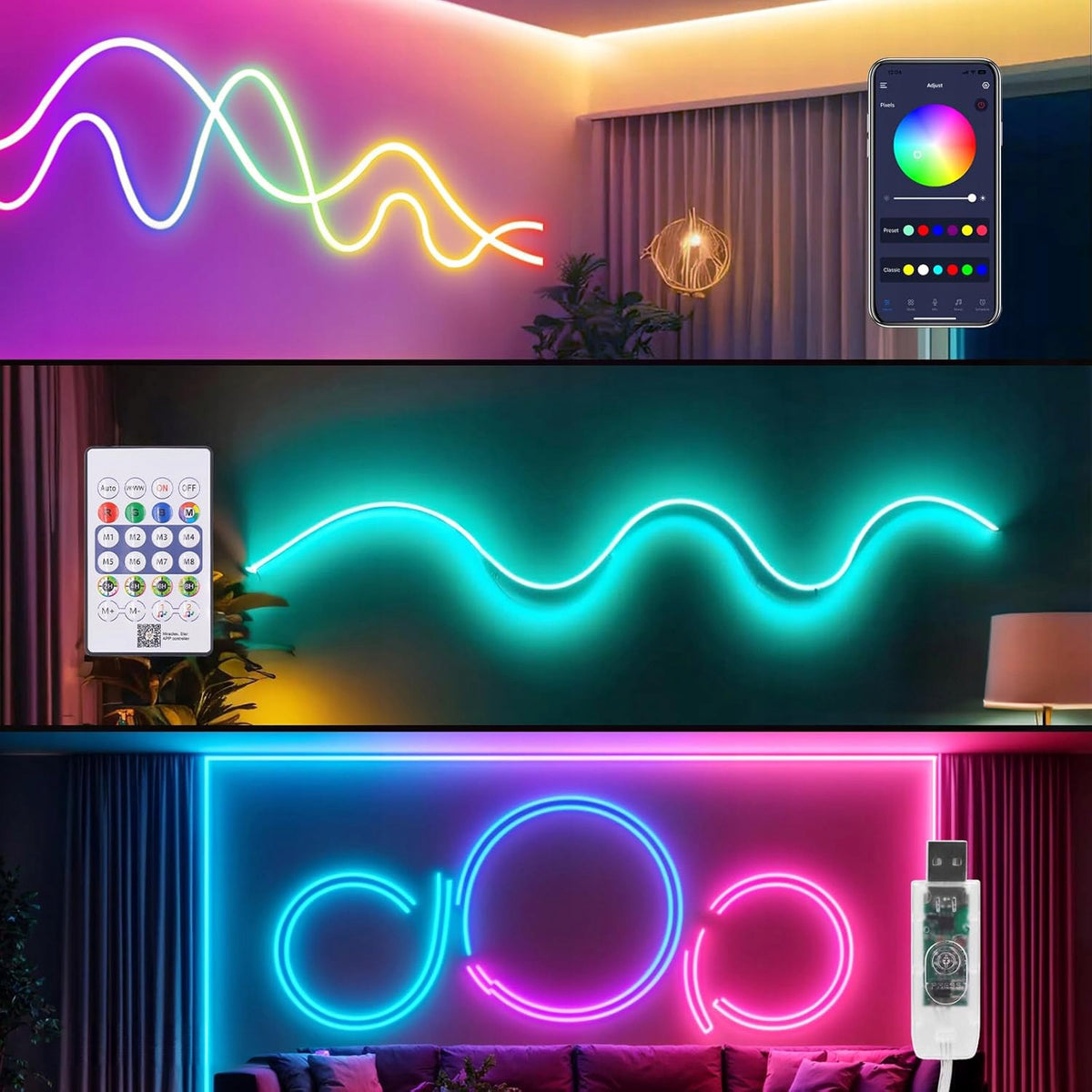 LED neonový pásek 5 V, 5 m, USB, IP65