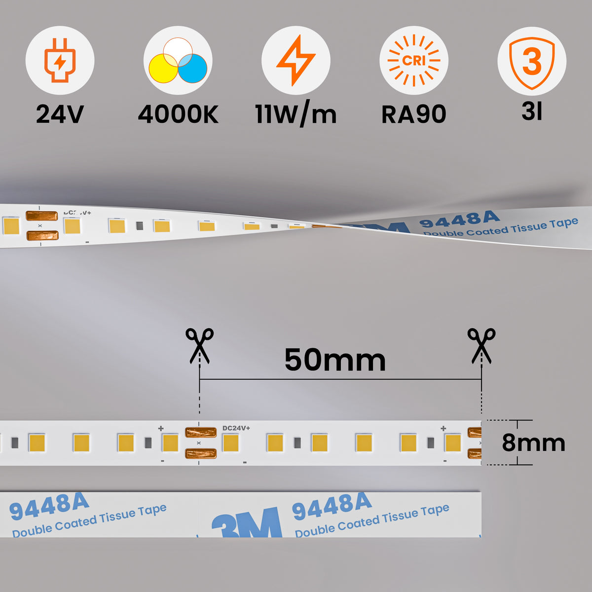 Bílý LED pásek 24 V, 4000 K, 1 m – neutrální bílá