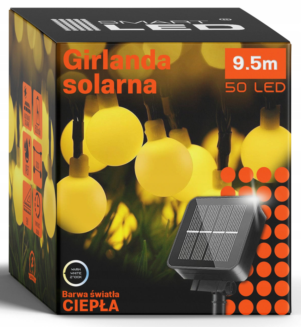 Solární světelný řetěz 9 m, IP67