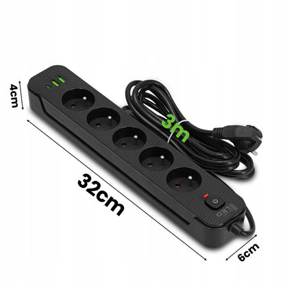 Prodlužovací kabel 2500 W, 3 × 1.5 mm, USB