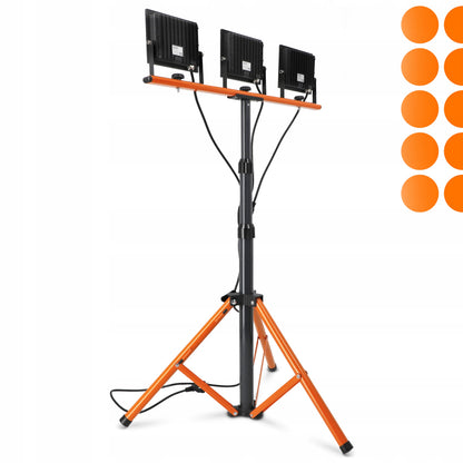 LED pracovní reflektor na stativu 3 × 50 W, 16 500 lm, 4500 K, IP65, výška 180 cm