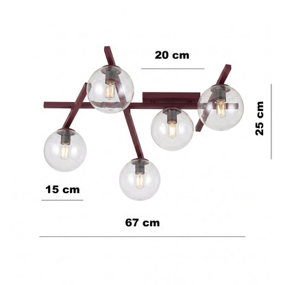Stropní svítidlo SMART 5 – vínové, čiré sklo