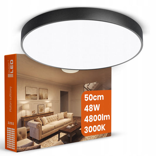 Černé kulaté stropní LED svítidlo 48 W, 4800 lm, 50 cm