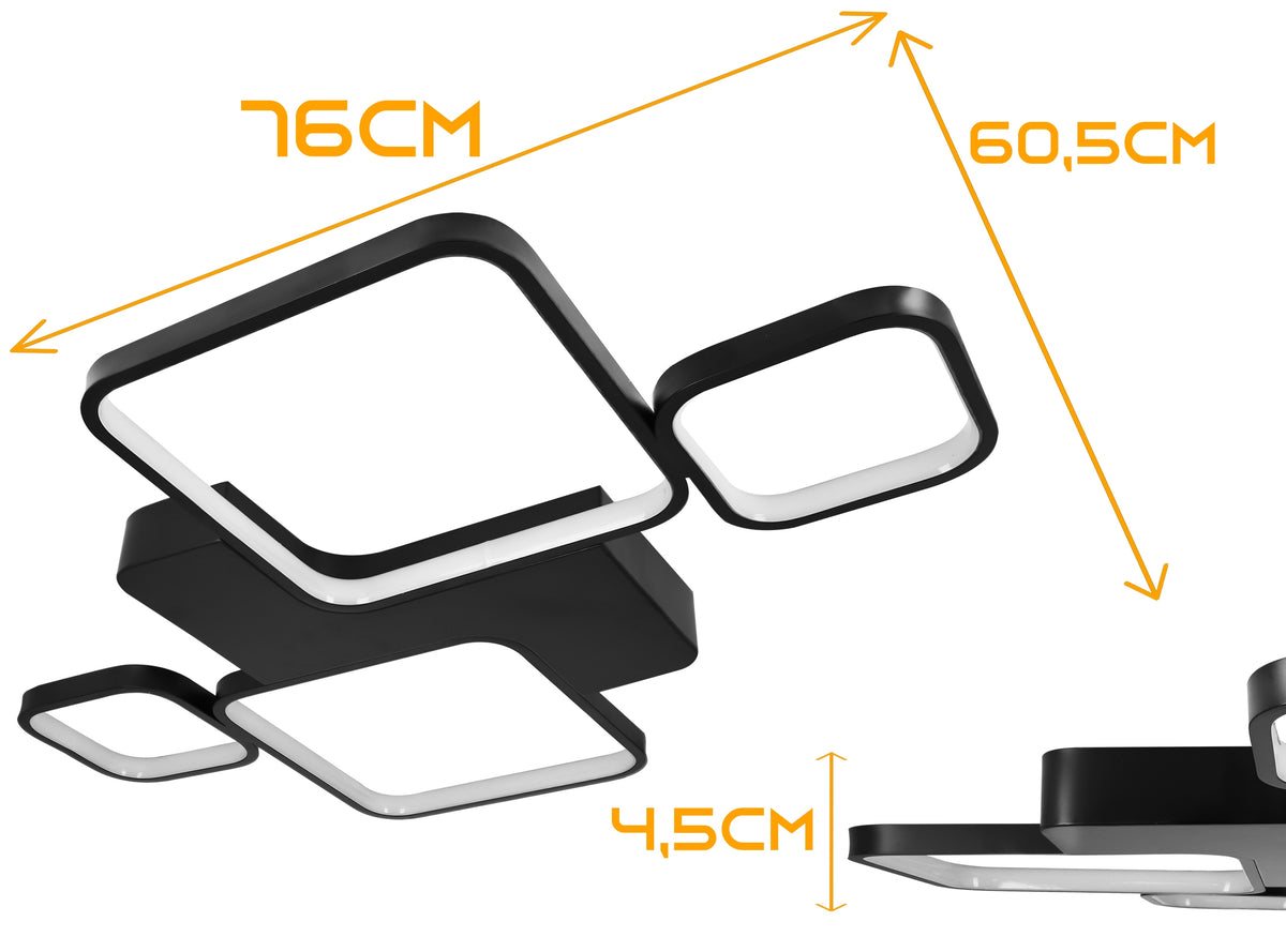 Černé LED stropní svítidlo 128 W, 3 režimy barvy světla