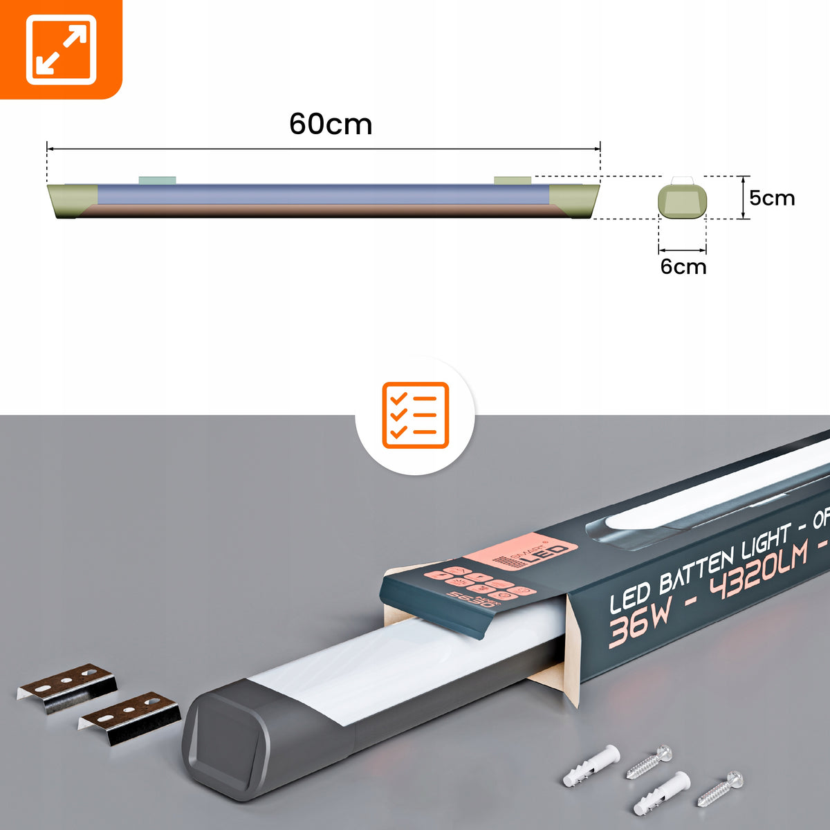 Prachotěsné LED svítidlo 36 W, 4320 lm, 60 cm