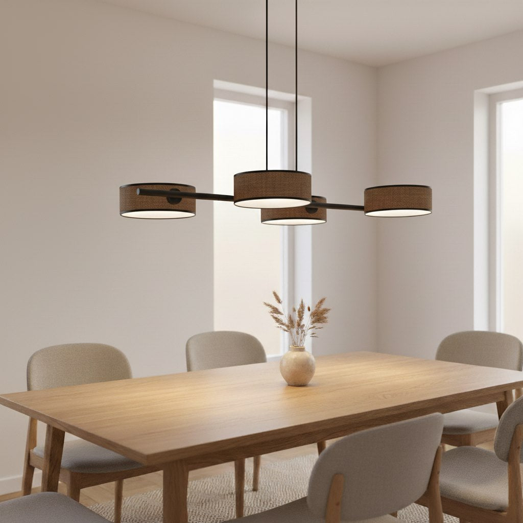 Závěsné svítidlo DRUMZ 4 – hnědé / černé, hnědá textilní stínidla