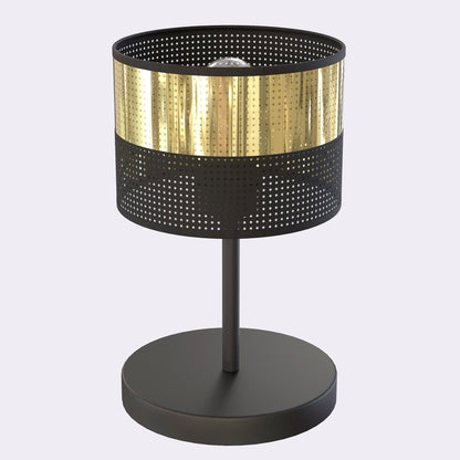 Stolní lampa LUX LN1 – černá / zlatá, zlaté textilní stínidlo