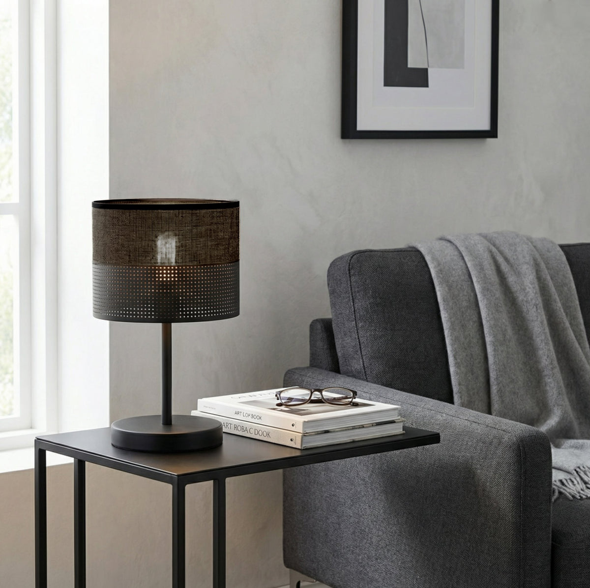 Stolní lampa KARBON LN1 – černá, černé textilní stínidlo