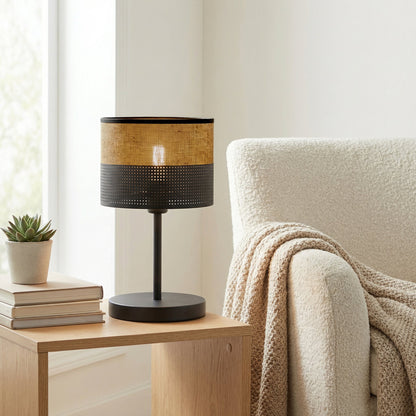 Stolní lampa KARBON LN1 – černá / hnědá, hnědé textilní stínidlo