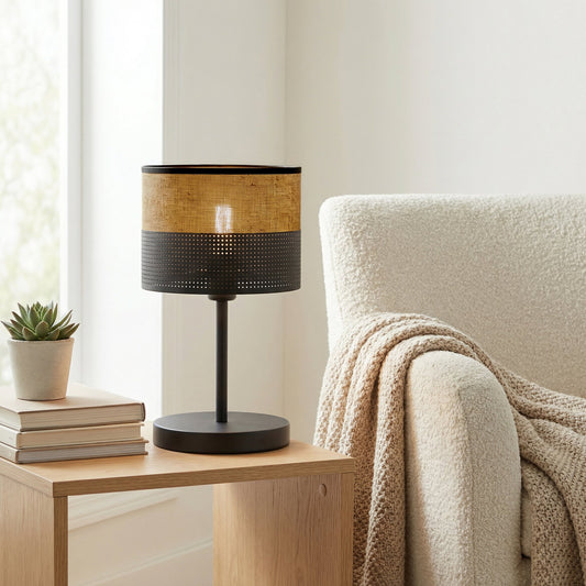 Stolní lampa KARBON LN1 – černá / hnědá, hnědé textilní stínidlo