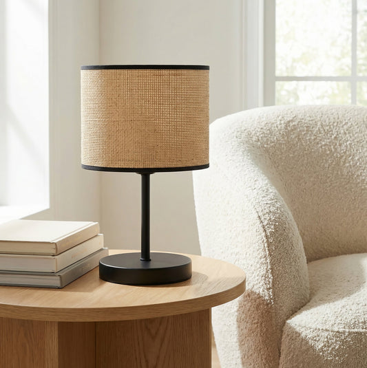 Stolní lampa ECO LN1 – černá / ratanová, ratanové stínidlo
