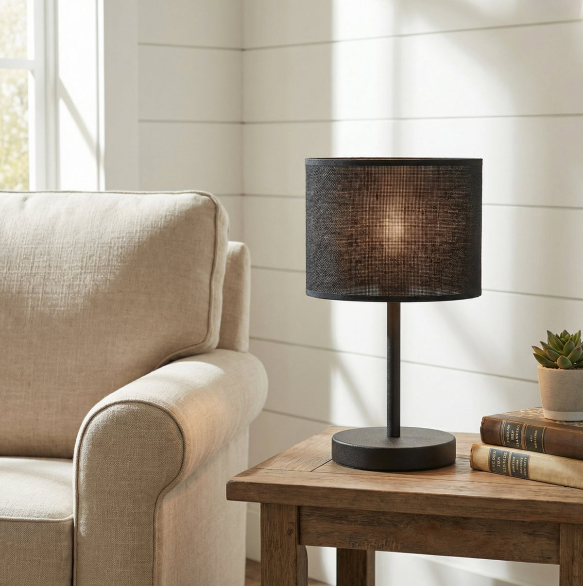 Stolní lampa ECO LN1 – černá, černé textilní stínidlo