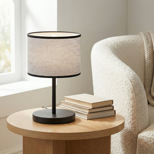 Stolní lampa ECO LN1 – černá, šedé textilní stínidlo