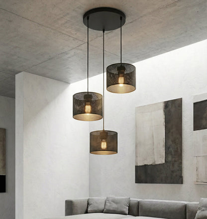 Závěsné svítidlo LUX 3 PREM – černé, černá textilní stínidla