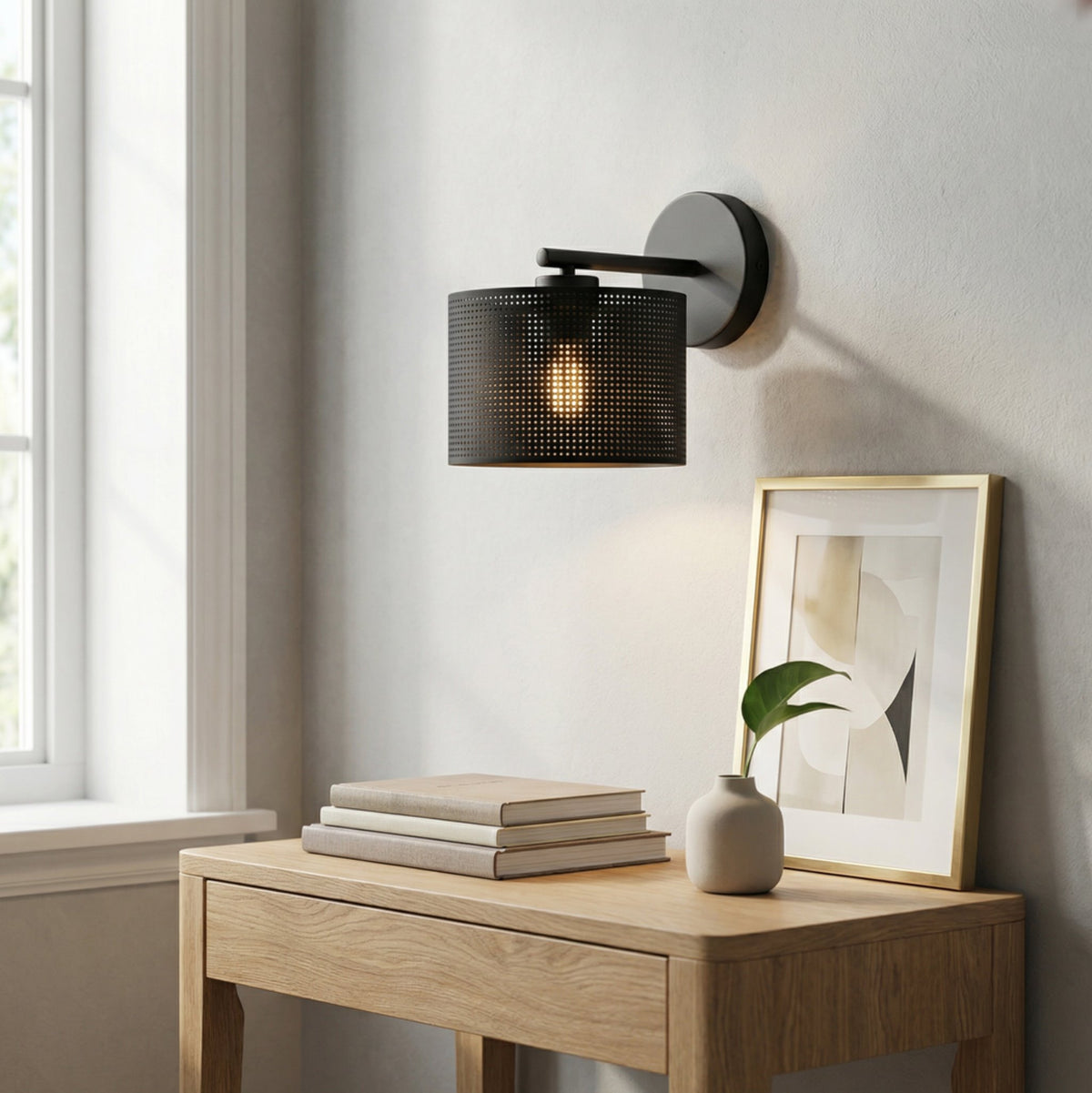 Nástěnné svítidlo LUX K1 – černé, černé textilní stínidlo