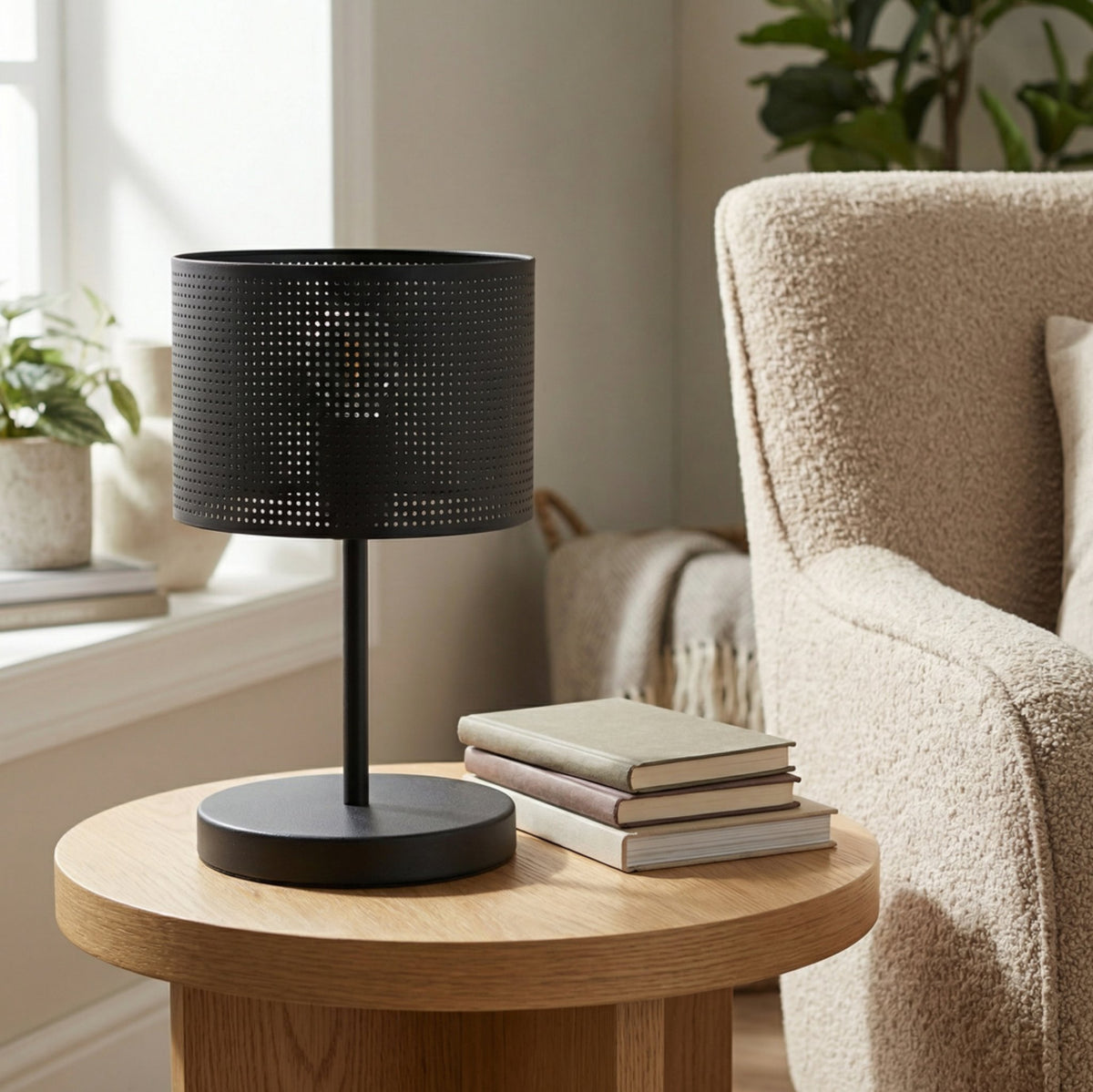 Stolní lampa LUX LN1 – černá, černé textilní stínidlo