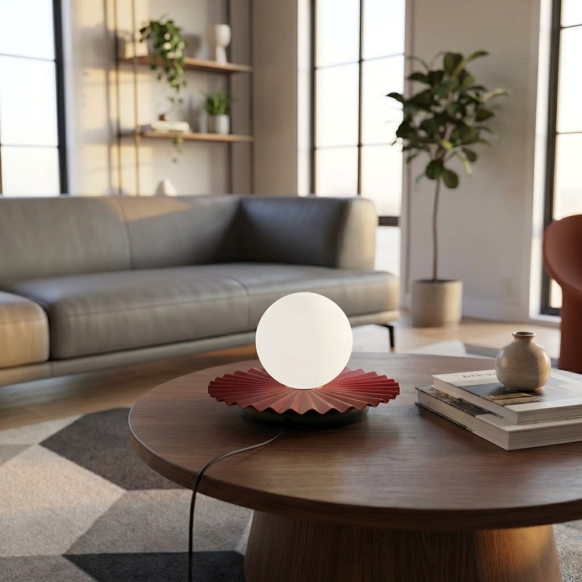 Stolní lampa UMBRA LN1 – vínová / černá, bílé sklo