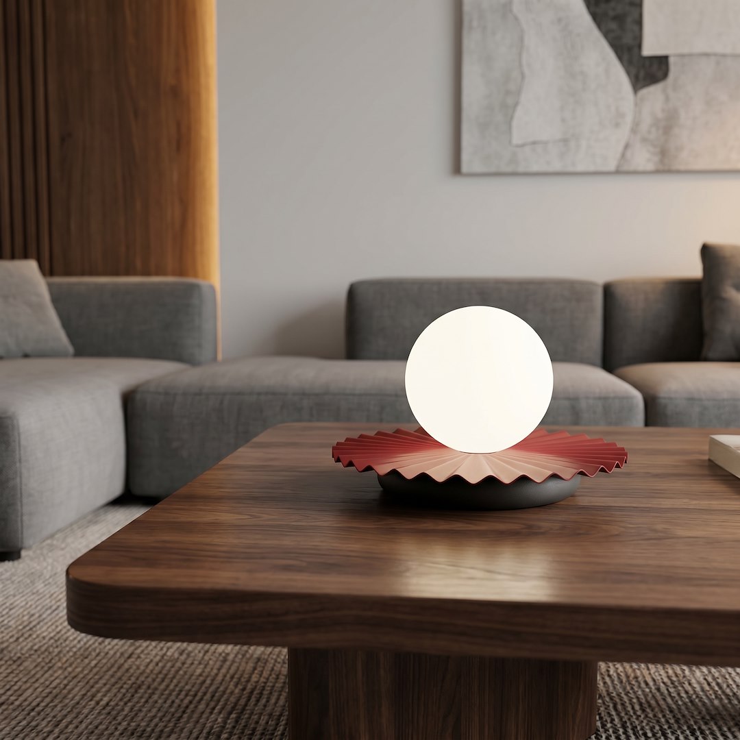 Stolní lampa UMBRA LN1 – vínová / černá, bílé sklo