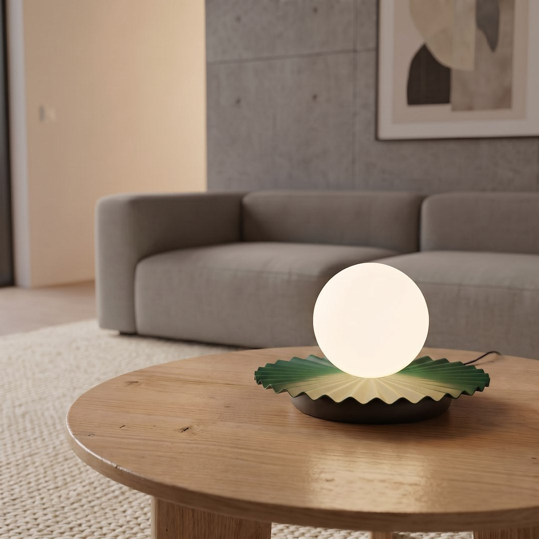 Stolní lampa UMBRA LN1 – olivově zelená, bílé sklo