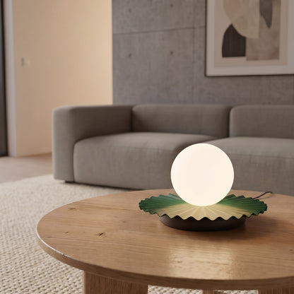 Stolní lampa UMBRA LN1 – olivově zelená, bílé sklo