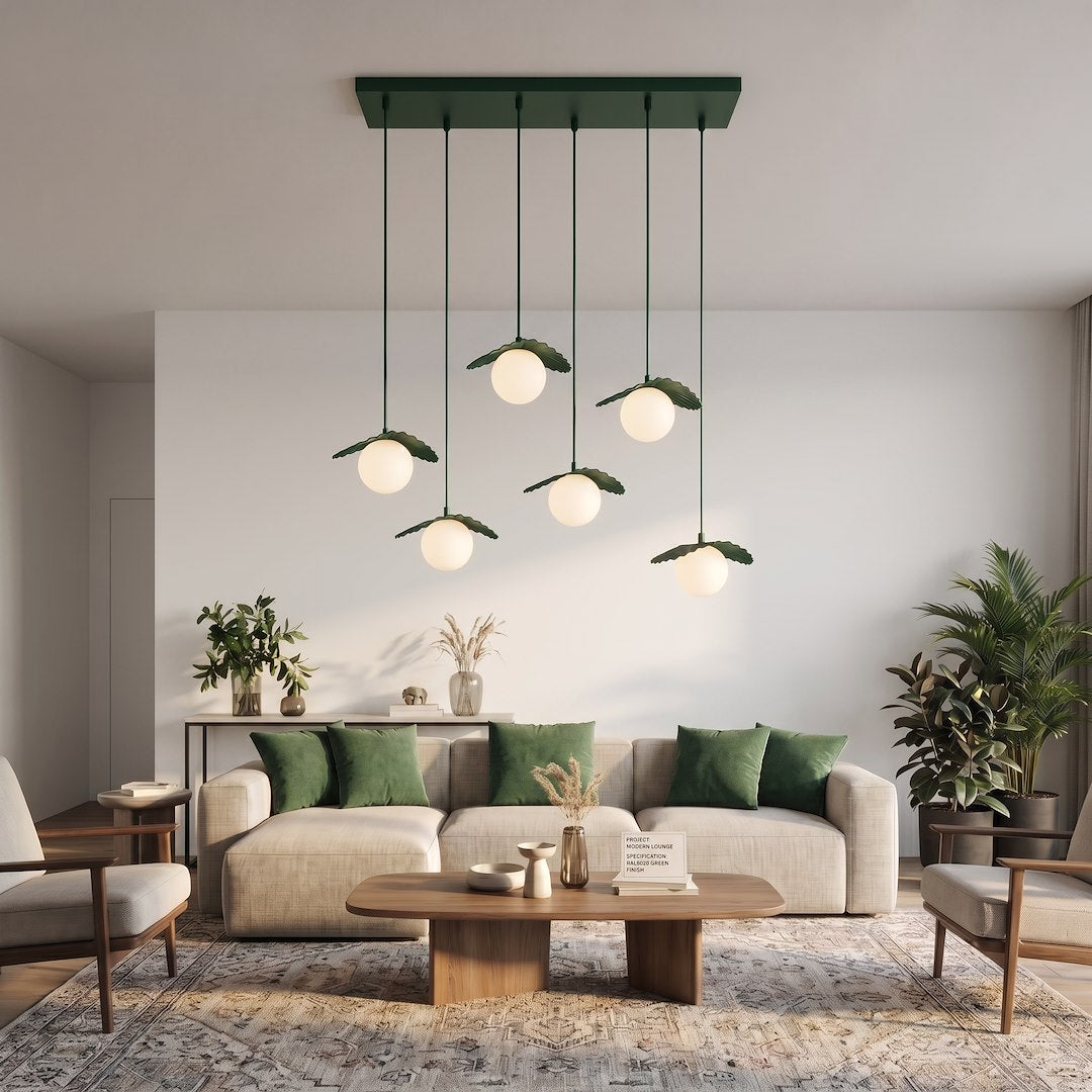 Závěsné svítidlo FLORA 6 – olivově zelené, bílé sklo