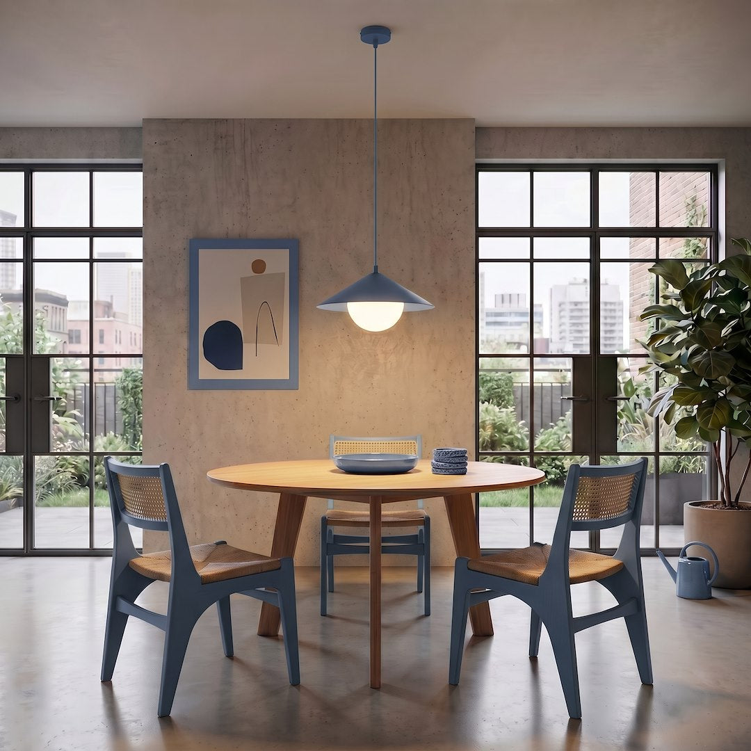 Závěsné svítidlo MONO 1S – tlumeně modré, bílé sklo