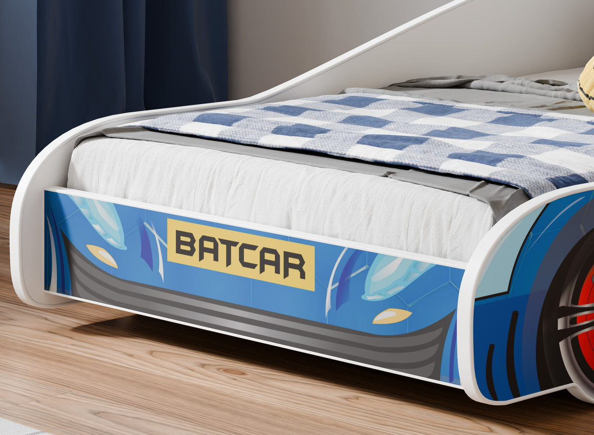 Dětská postel BATCAR 160 × 80 cm s matrací – motiv BATCAR