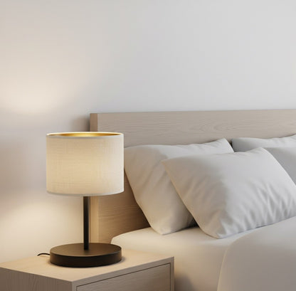 Stolní lampa HILDE LN1 – černá, bílé textilní stínidlo
