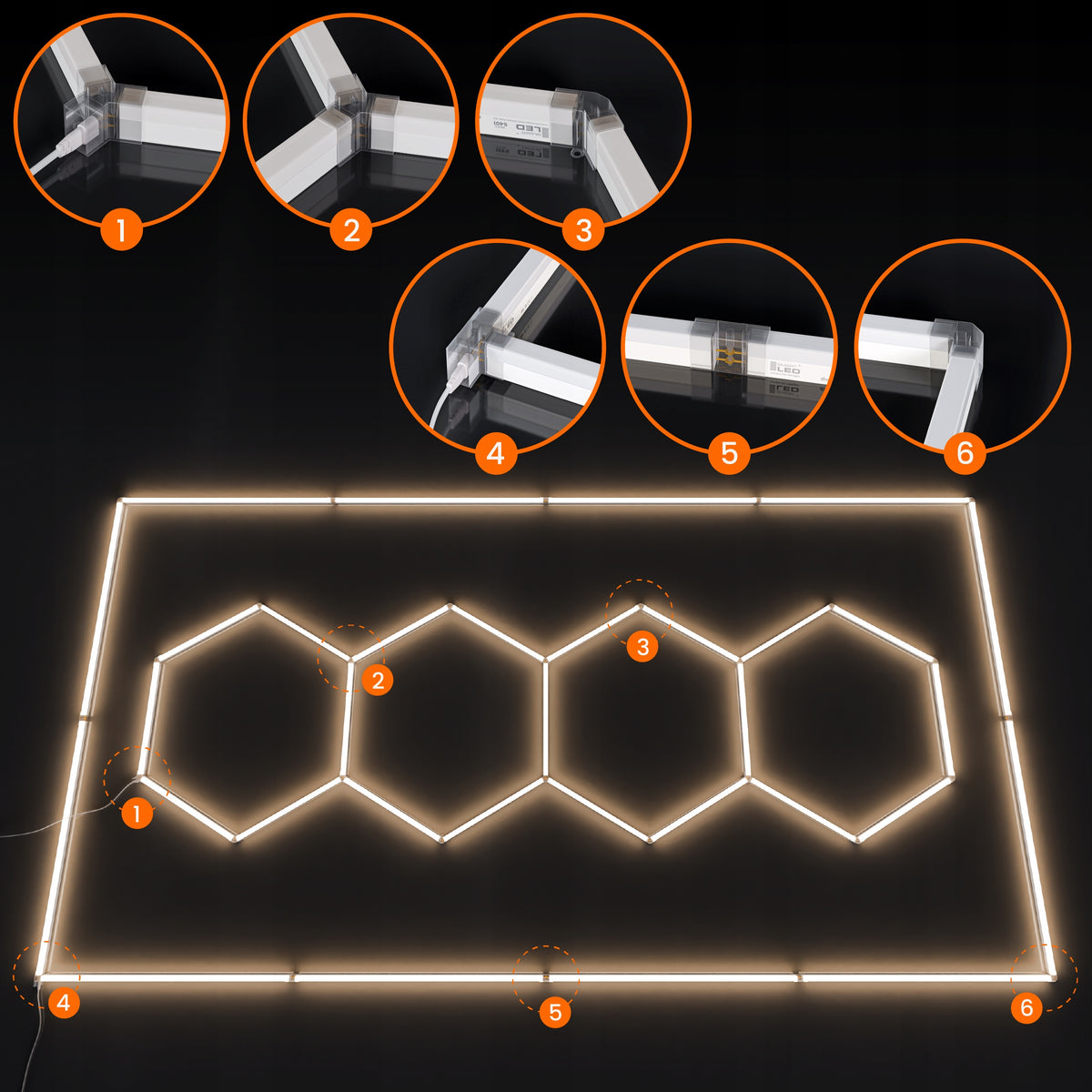 LED HEXAGON osvětlení do garáže 484 × 243 cm