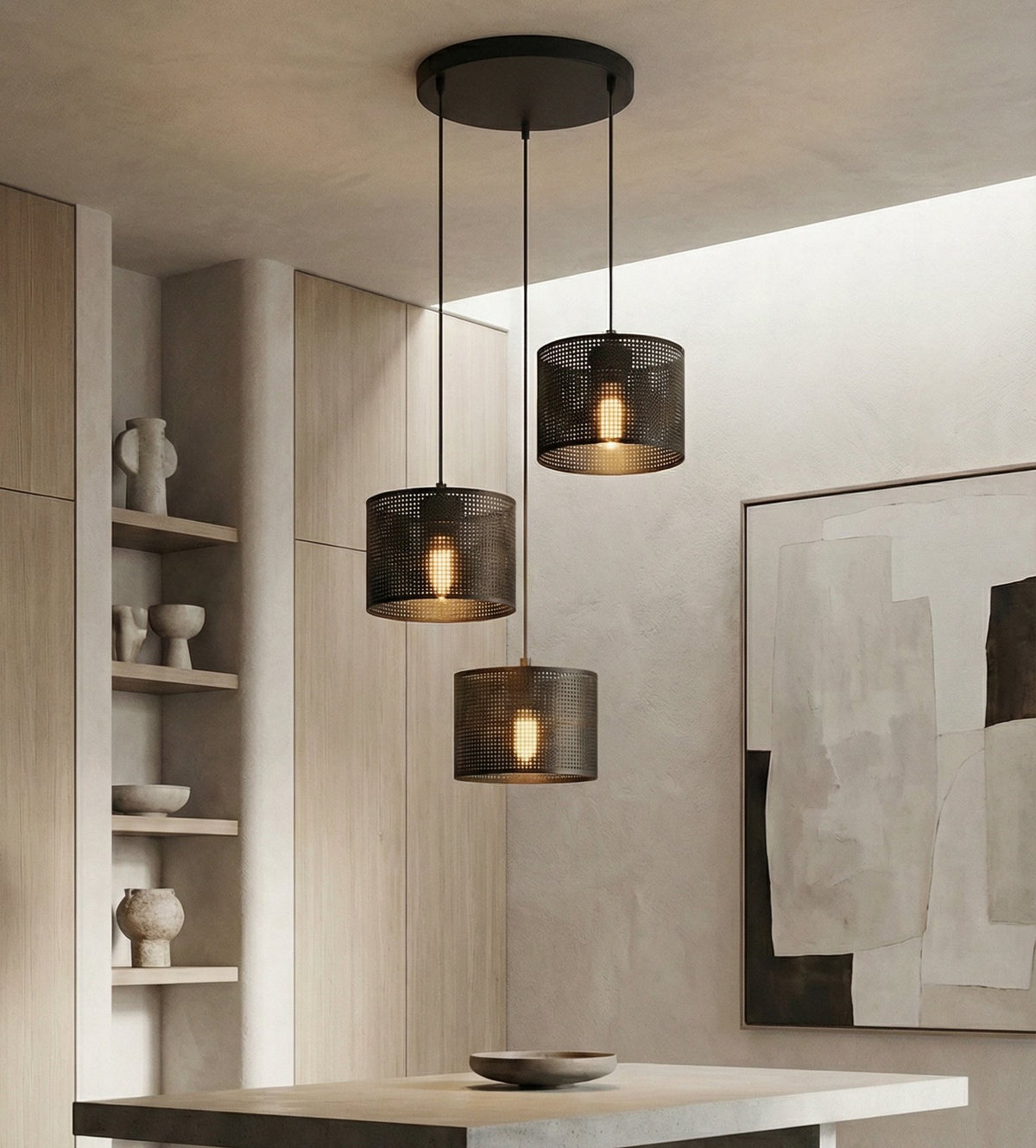 Závěsné svítidlo LUX 3 PREM – černé, černá textilní stínidla